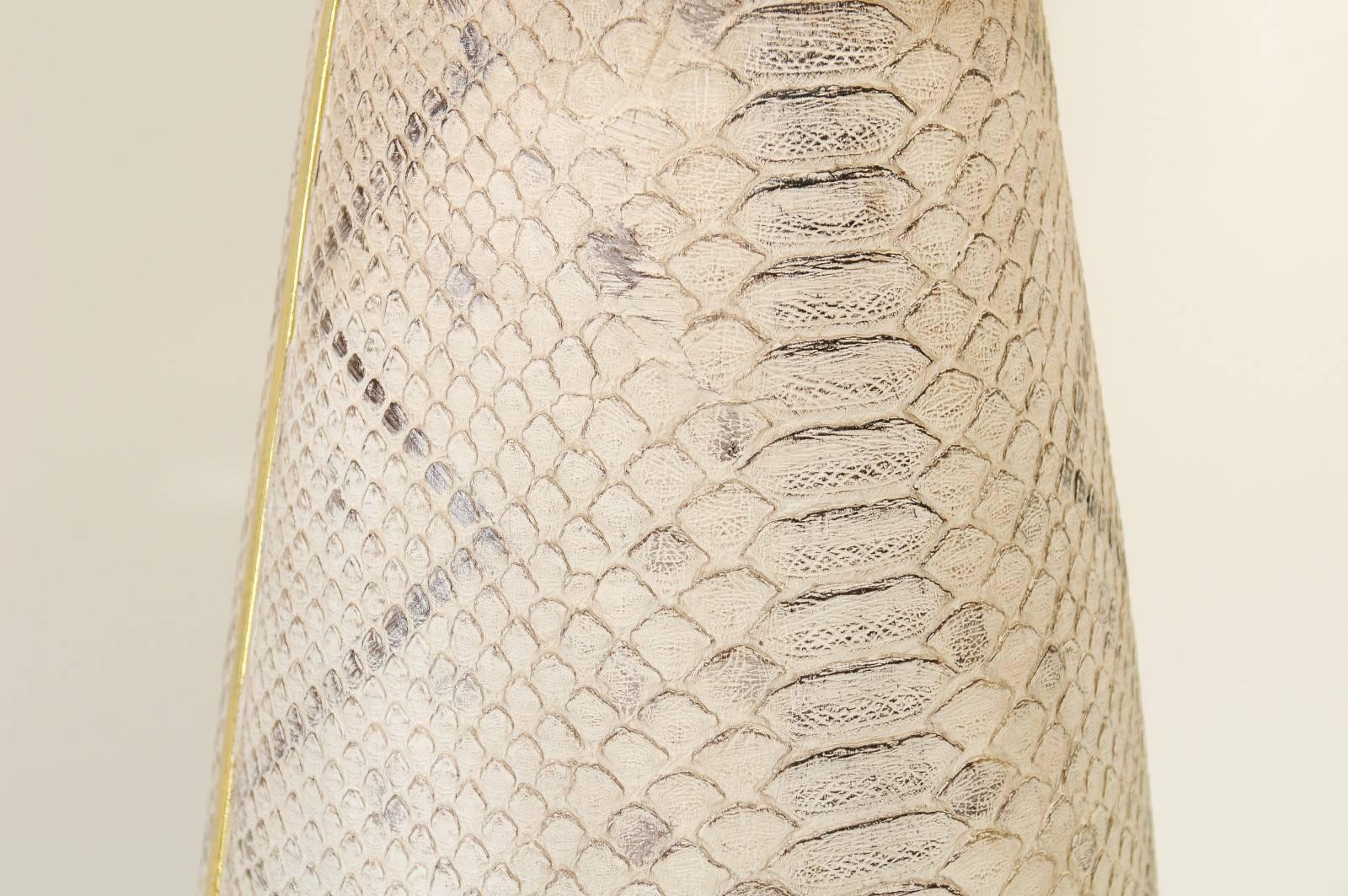 Outstanding Pair of Faux-Snakeskin Vessels and Custom Lamps For Sale 1