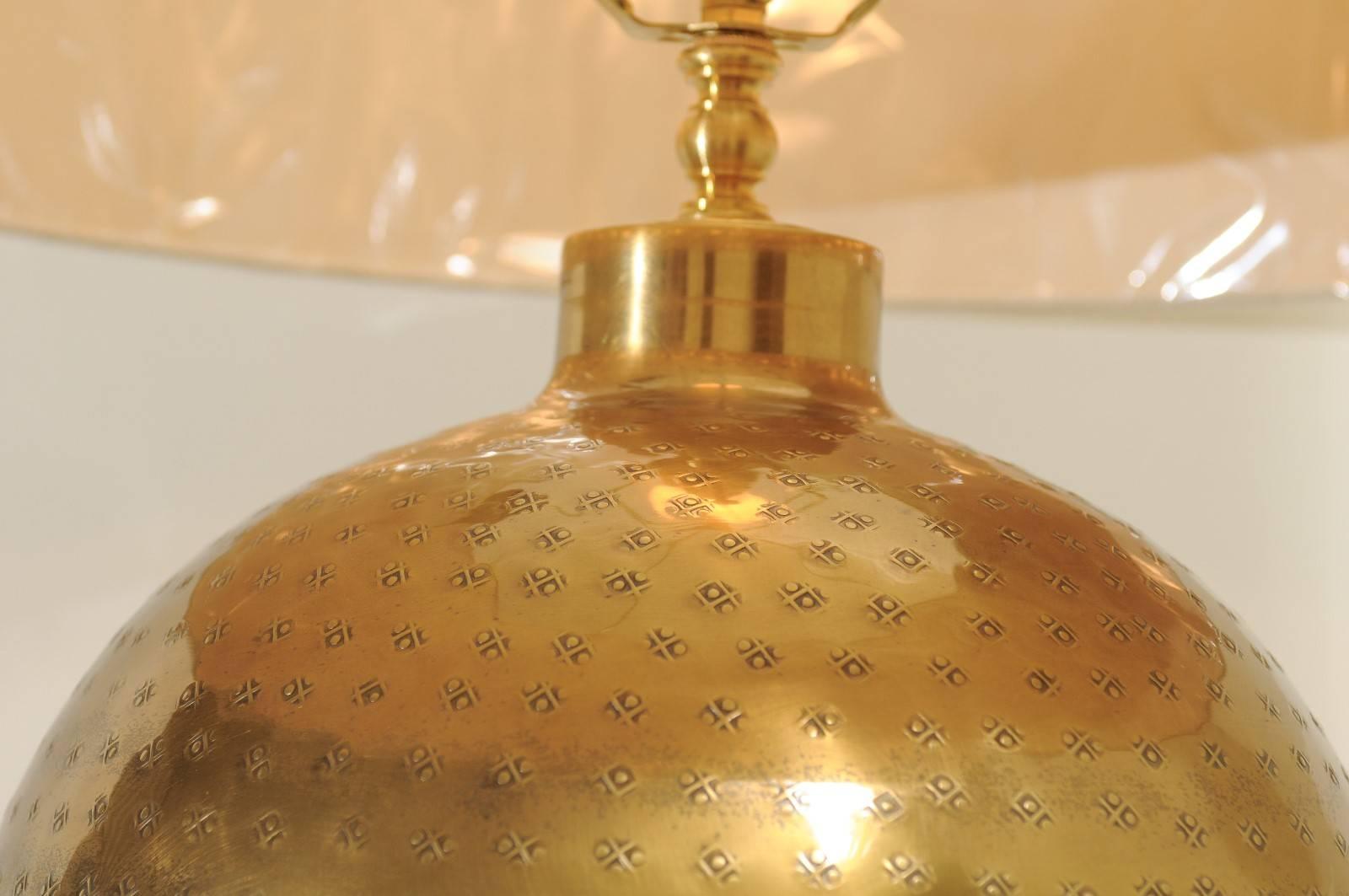 Dramatic Pair of Large-Scale Textured Brass Lamps, circa 1970 In Excellent Condition For Sale In Atlanta, GA