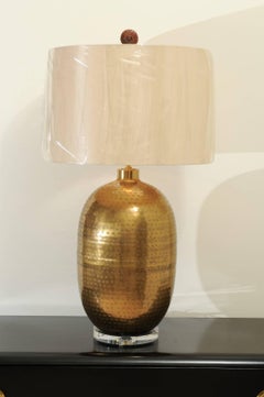 Dramatic Pair of Large-Scale Textured Brass Lamps, circa 1970