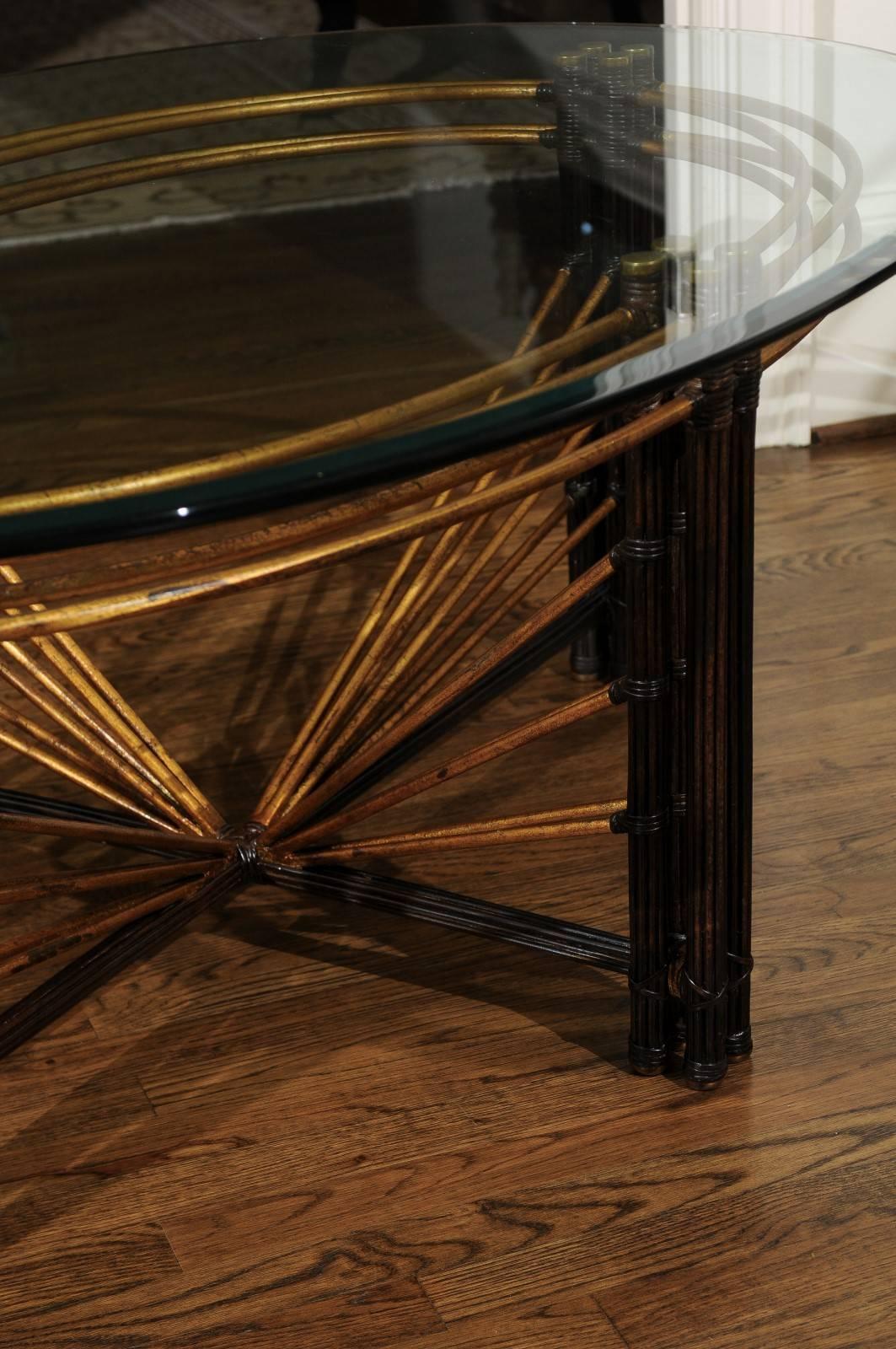 Unknown Extraordinary Steel Faux Bamboo and Brass Coffee Table, circa 1970 For Sale