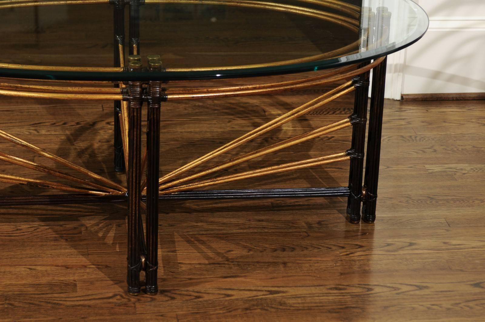 Late 20th Century Extraordinary Steel Faux Bamboo and Brass Coffee Table, circa 1970 For Sale