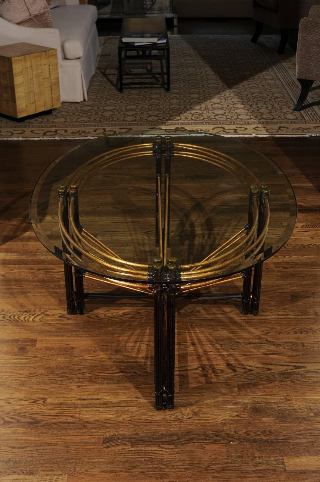 Extraordinary Steel Faux Bamboo and Brass Coffee Table, circa 1970 For Sale 1