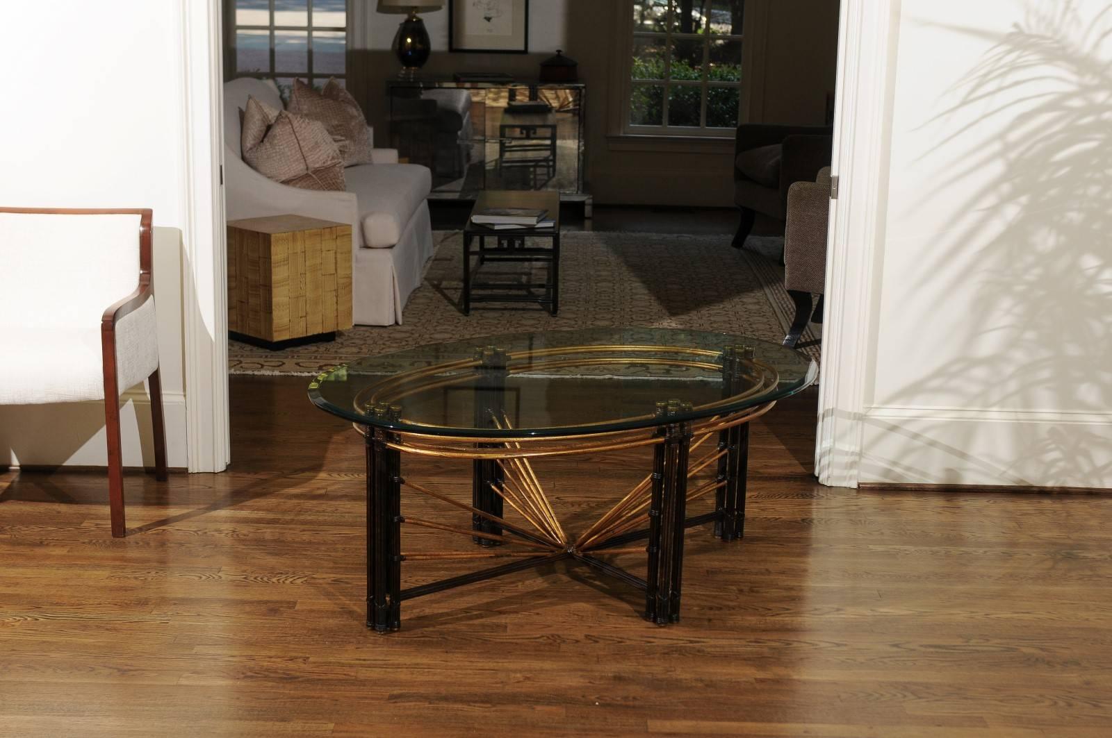 Mid-Century Modern Extraordinary Steel Faux Bamboo and Brass Coffee Table, circa 1970 For Sale