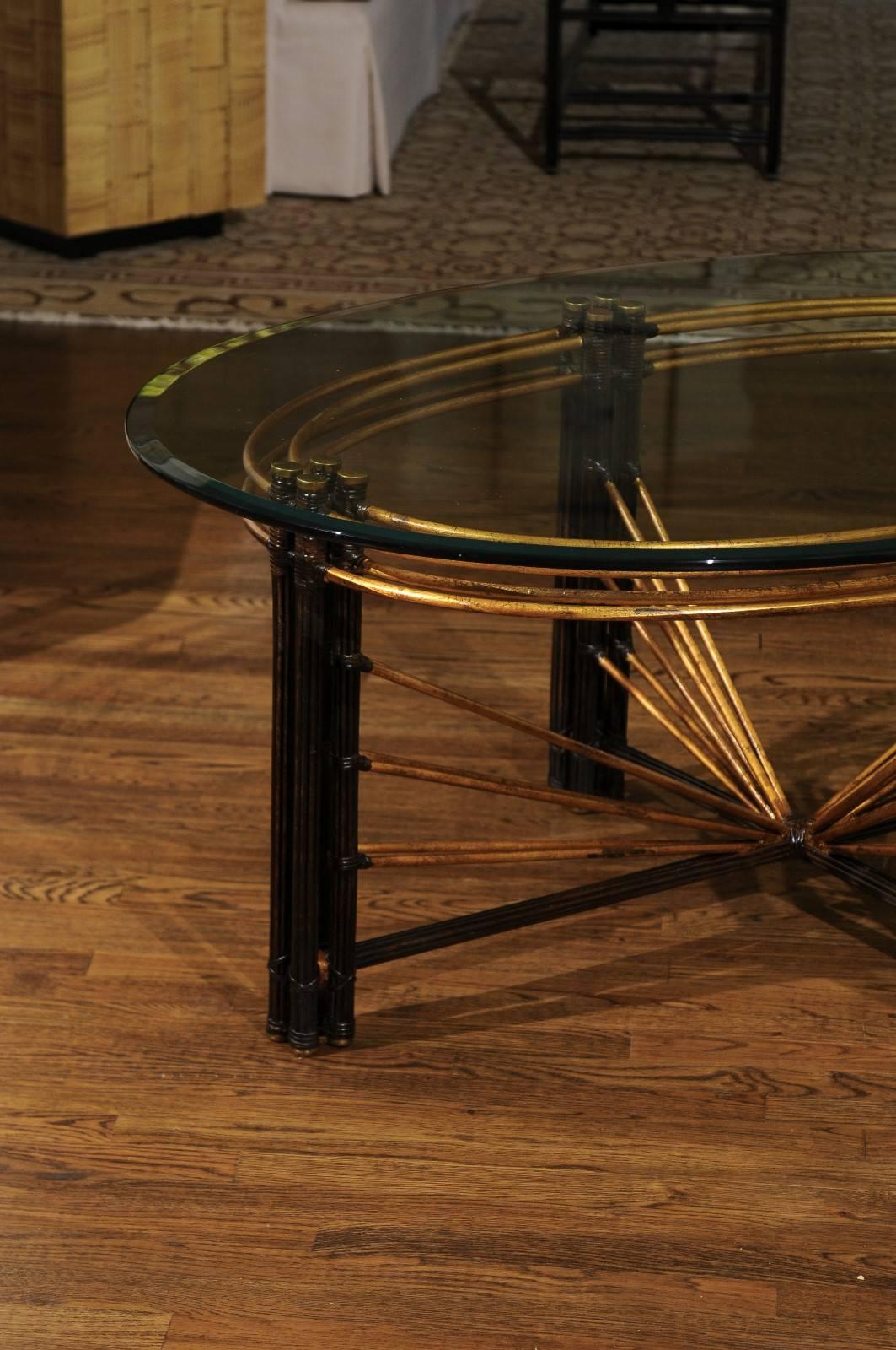 Extraordinary Steel Faux Bamboo and Brass Coffee Table, circa 1970 For Sale 2