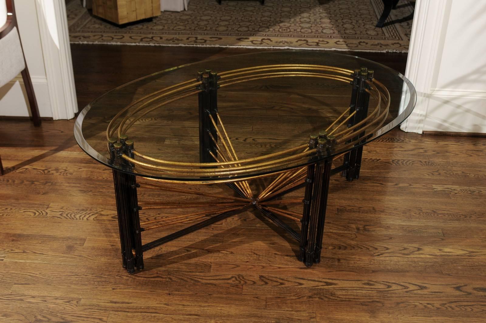 Extraordinary Steel Faux Bamboo and Brass Coffee Table, circa 1970 For Sale 3