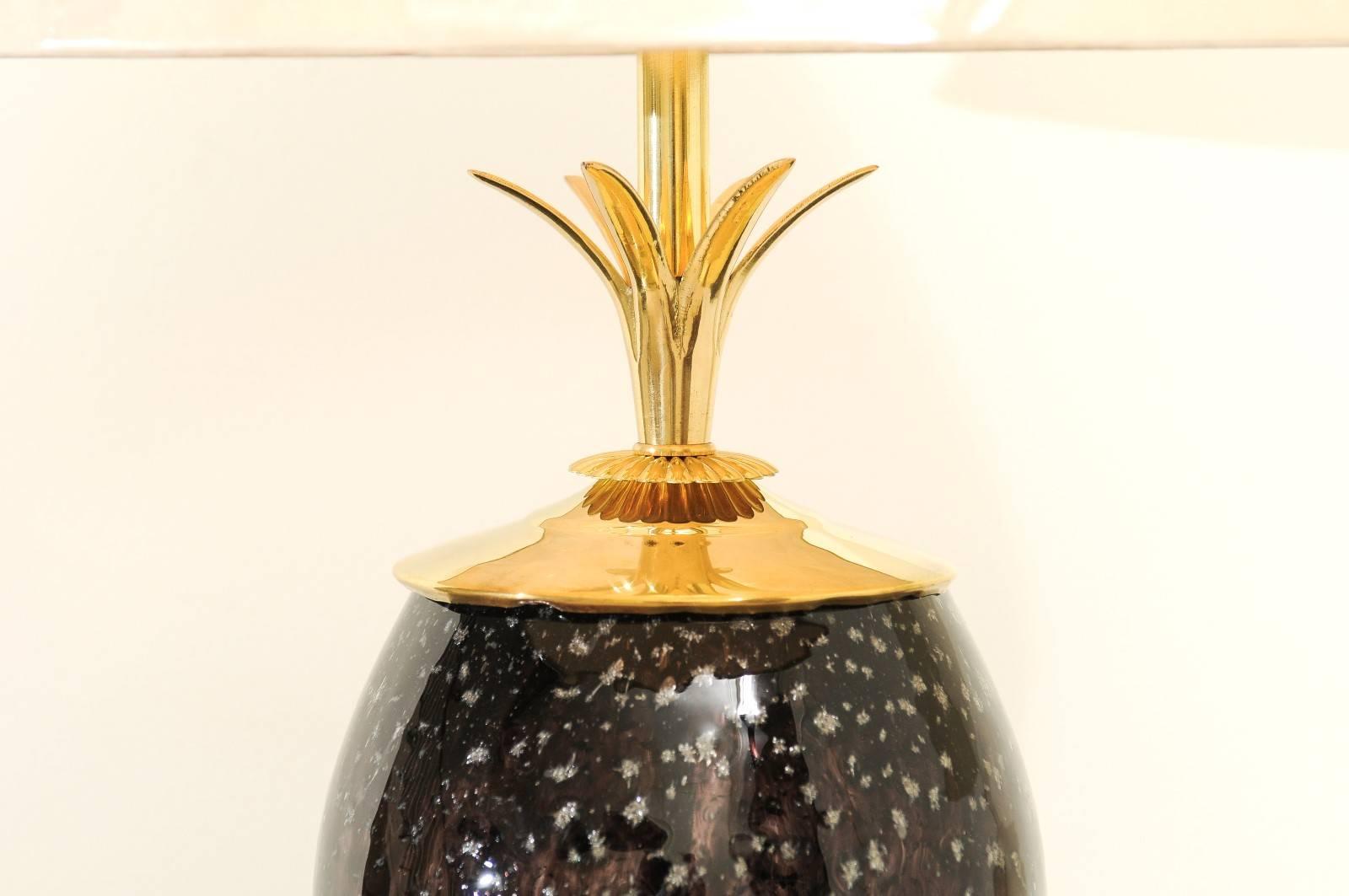 Exceptional Pair of Italian Granite Style Blown Glass Vases as Custom Lamps In Excellent Condition For Sale In Atlanta, GA