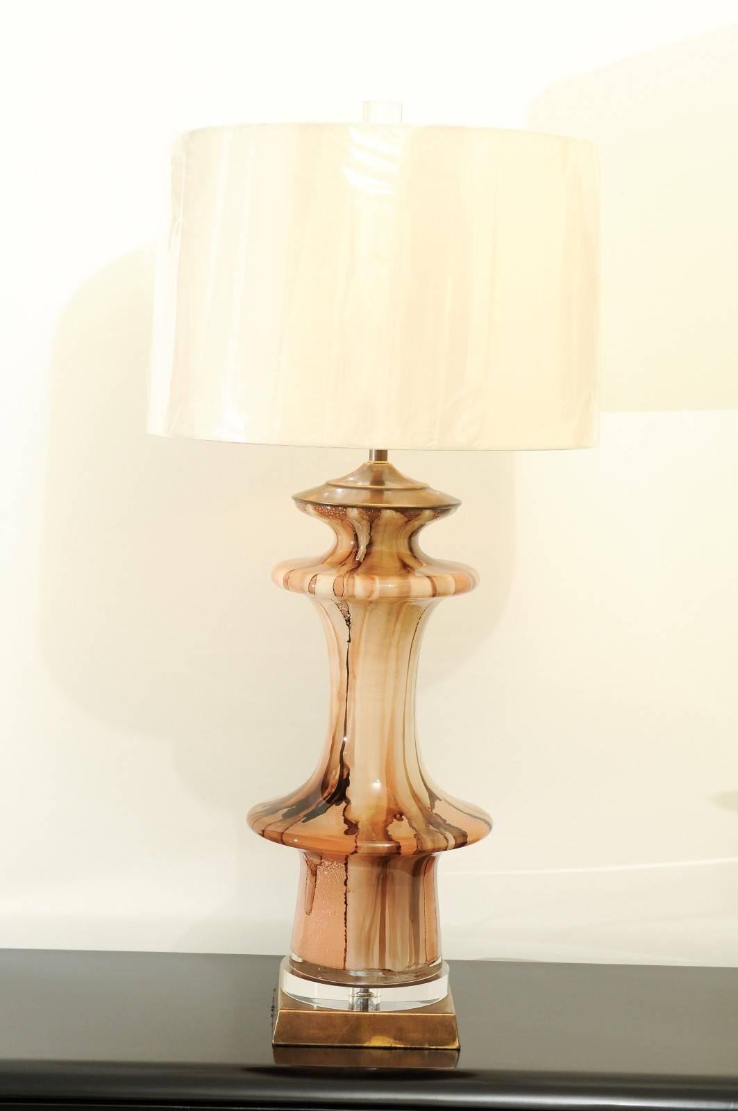 These magnificent lamps are shipped as photographed and described in the narrative. They have been custom built using materials of the highest quality and are shipped complete with the new shades, harps and finials shown in the photos.

A fabulous