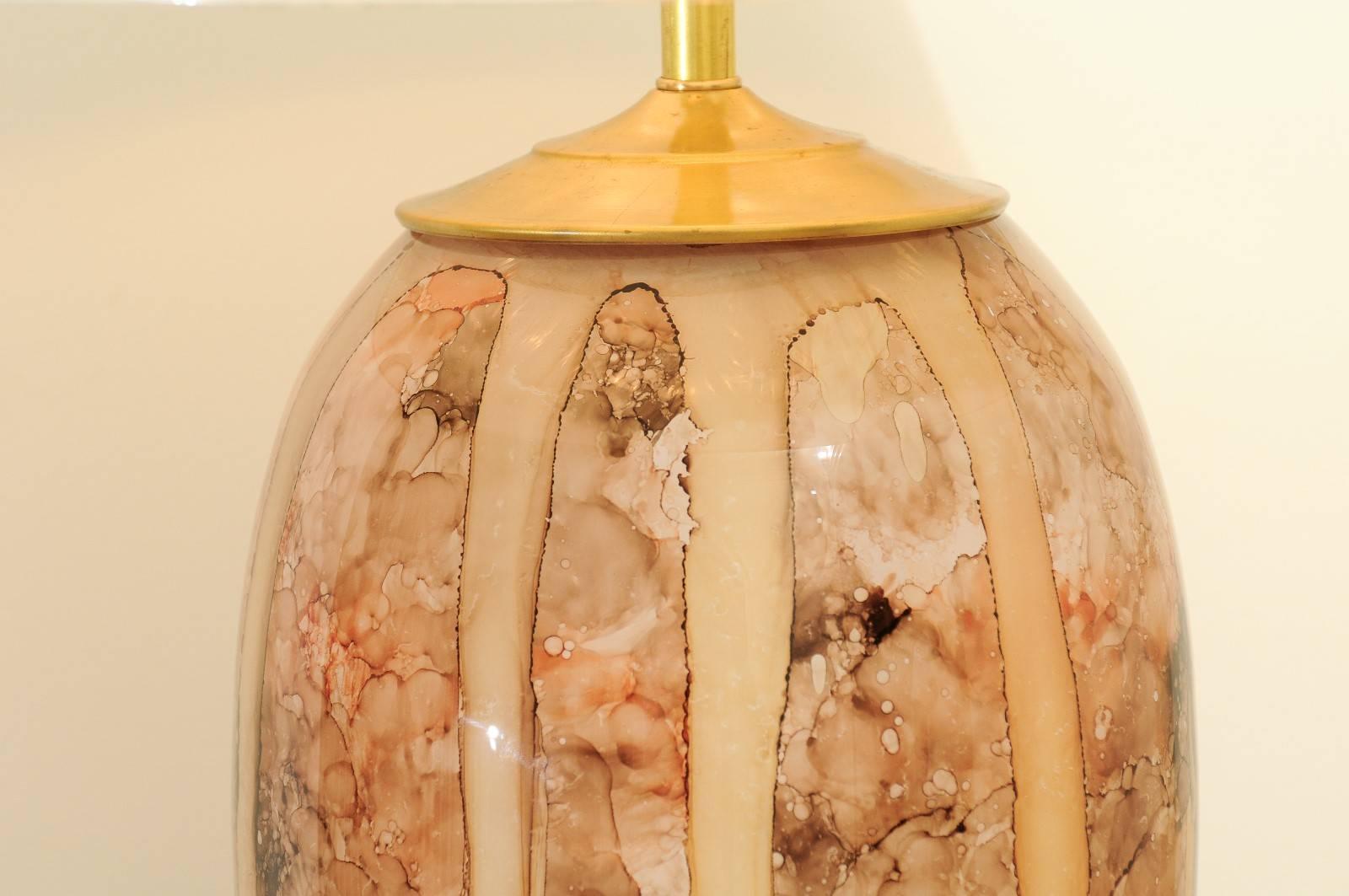 Stellar Paar großformatige rückseitig bemalte Murano-Vasen als maßgefertigte Lampen, Vintage (Ende des 20. Jahrhunderts) im Angebot