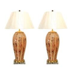 Paire de vases vintage Stellar de grande taille peints à l'envers en verre de Murano en tant que lampes sur mesure