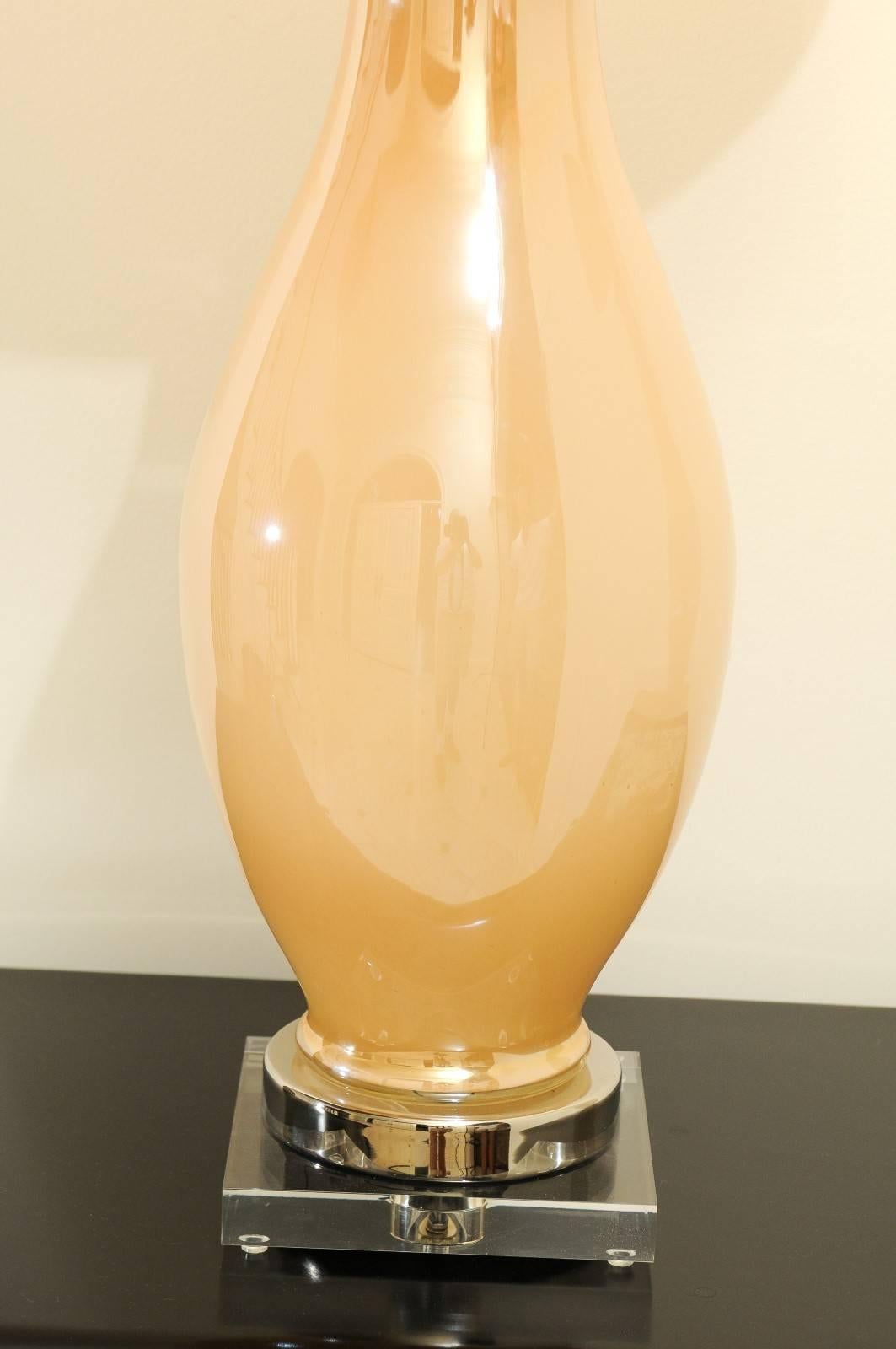 Mid-20th Century Exquisite Pair of Vintage Large-Scale Pearl Murano Lamps, circa 1960 For Sale
