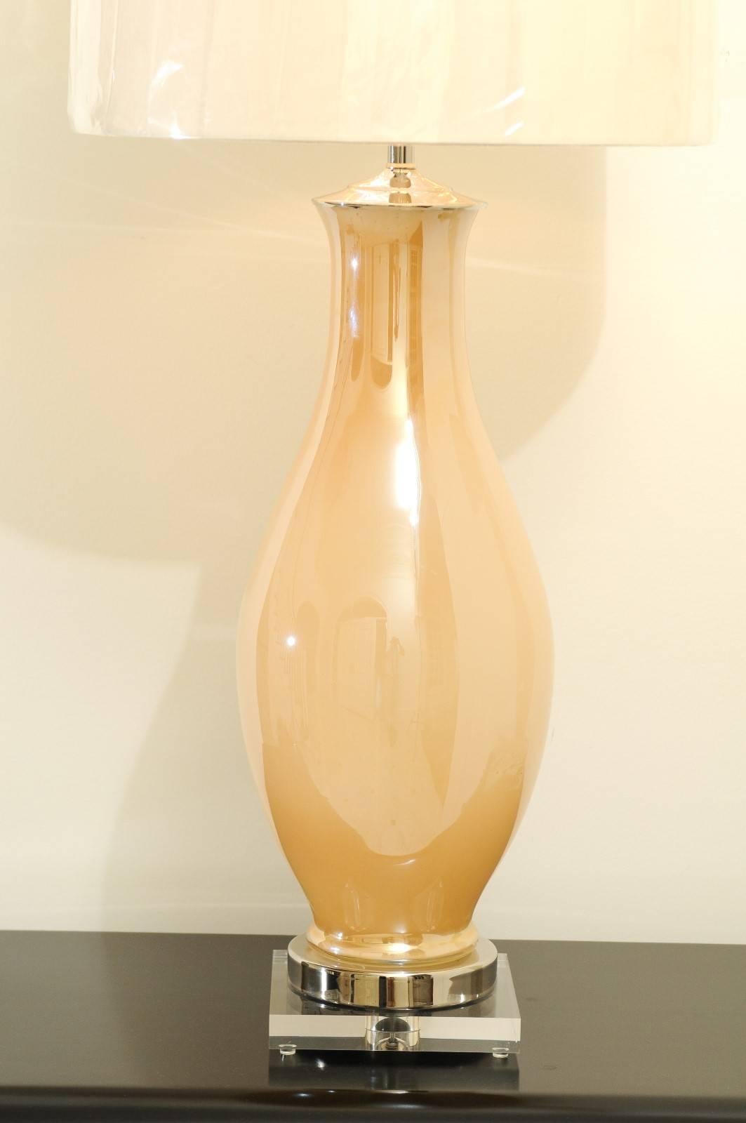 Blown Glass Exquisite Pair of Vintage Large-Scale Pearl Murano Lamps, circa 1960 For Sale