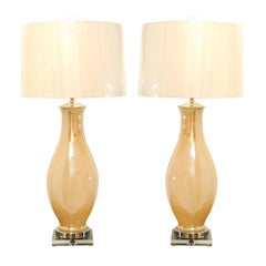 Exquisite Pair of Vintage Large-Scale Pearl Murano Lamps, circa 1960