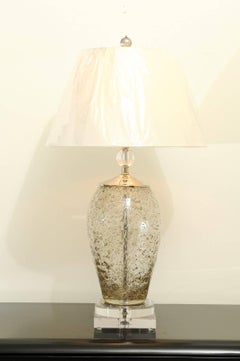Gorgeous Pair of Italian Blown Glass Lamps with Lucite and Brass Accents