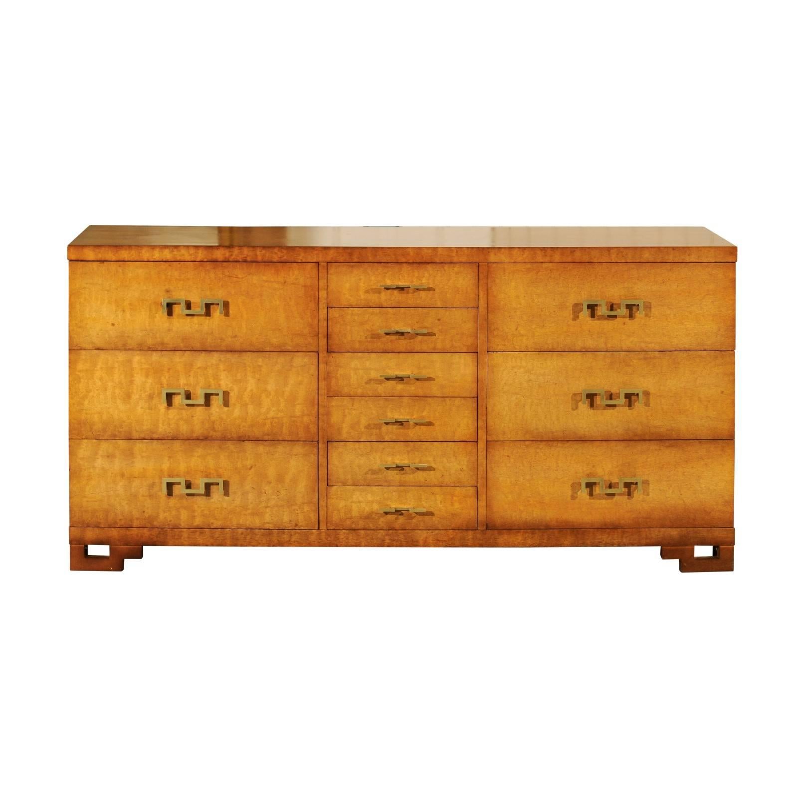 Exquisite Greek Key Chest in African Mahogany by John Stuart, circa 1960 For Sale