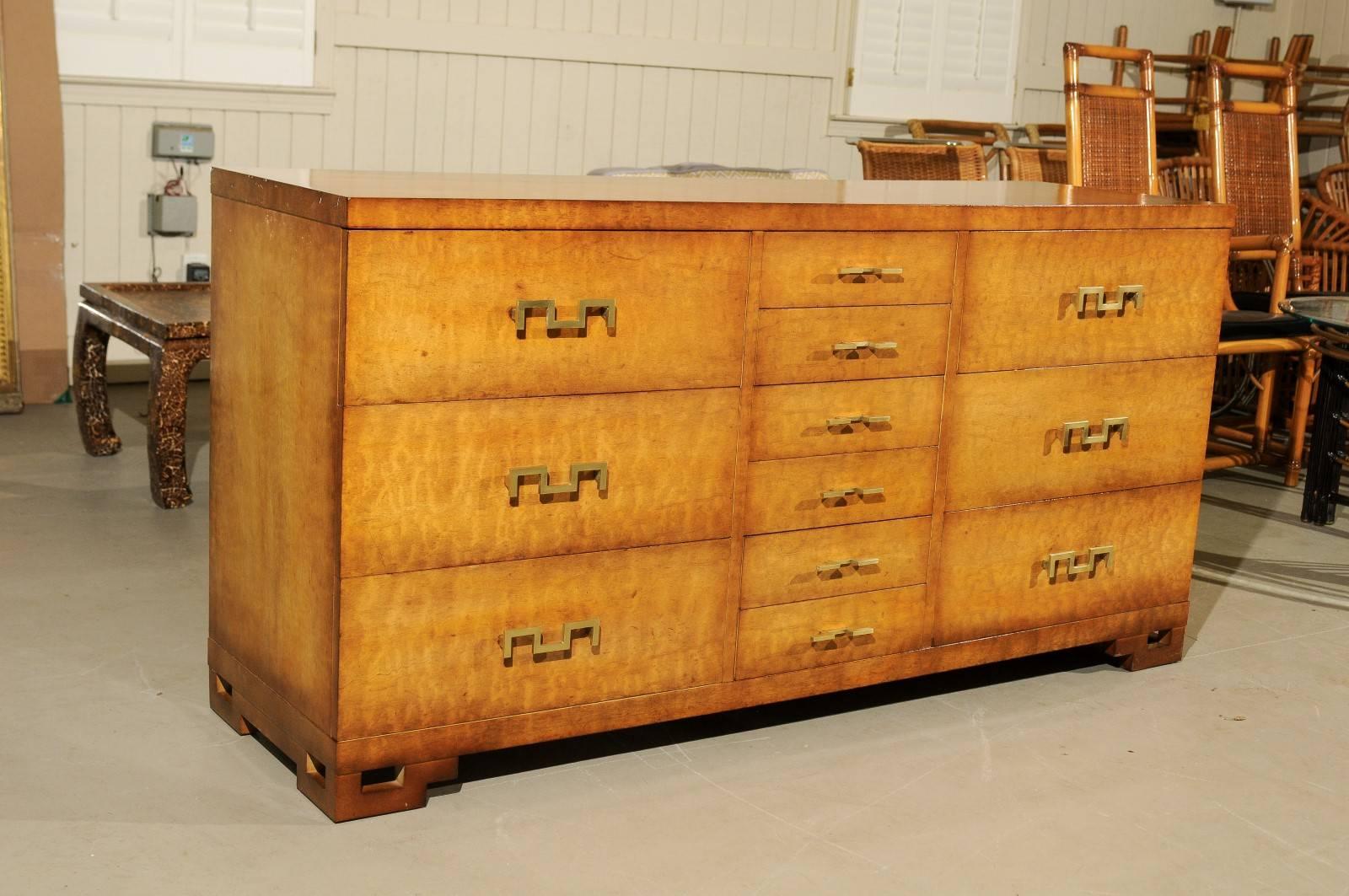 Exquisite Greek Key Chest in African Mahogany by John Stuart, circa 1960 For Sale 1