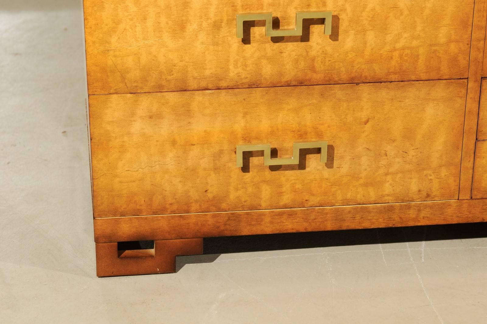 Brass Exquisite Greek Key Chest in African Mahogany by John Stuart, circa 1960 For Sale