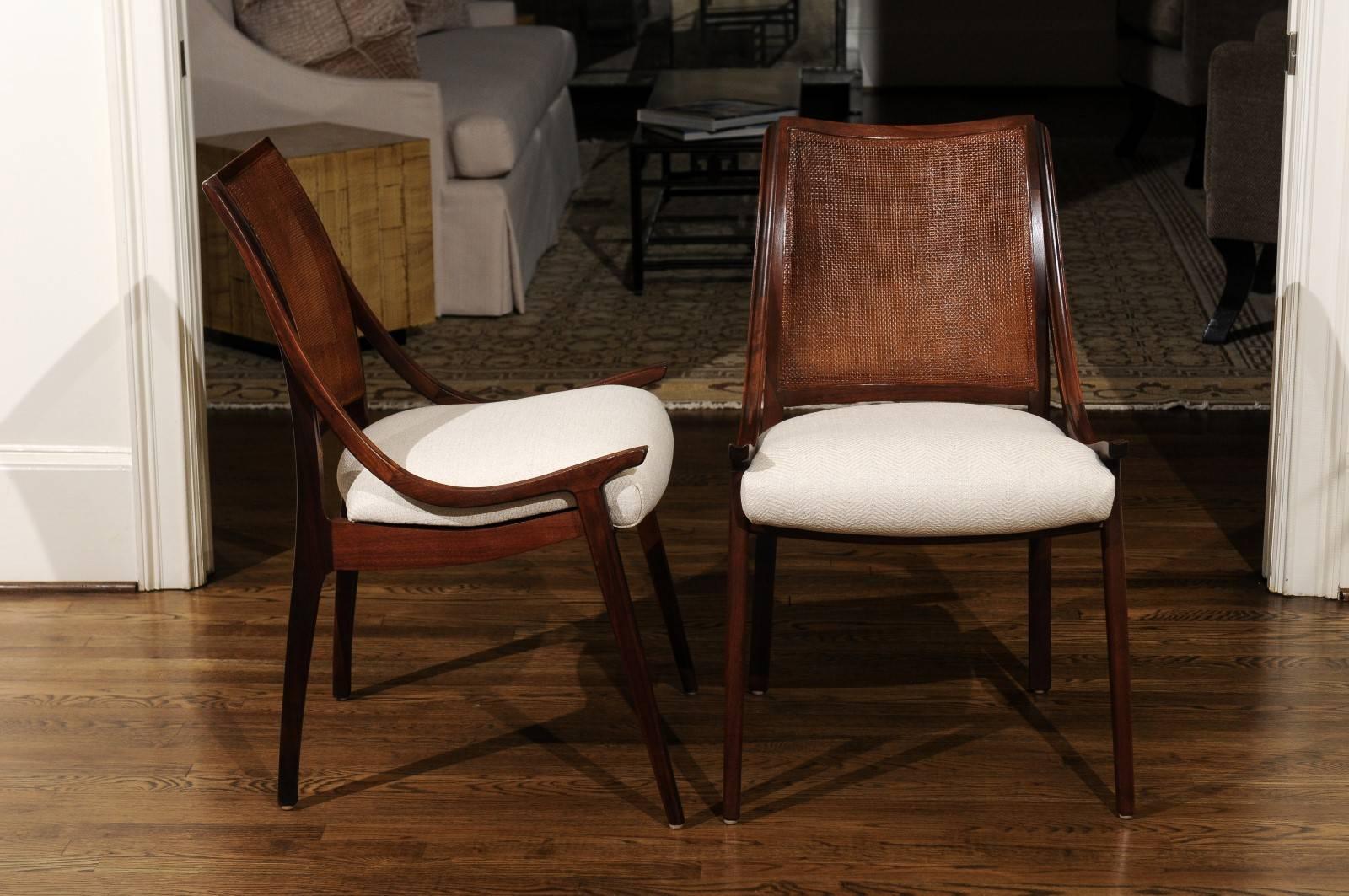 Mid-20th Century Exquisite Set of Eight Cane Chairs by John Kapel for Glenn of California