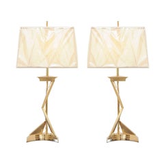 Retro Exquisite Pair of Modern Brass Lamps in the Style of Parzinger, circa 1960