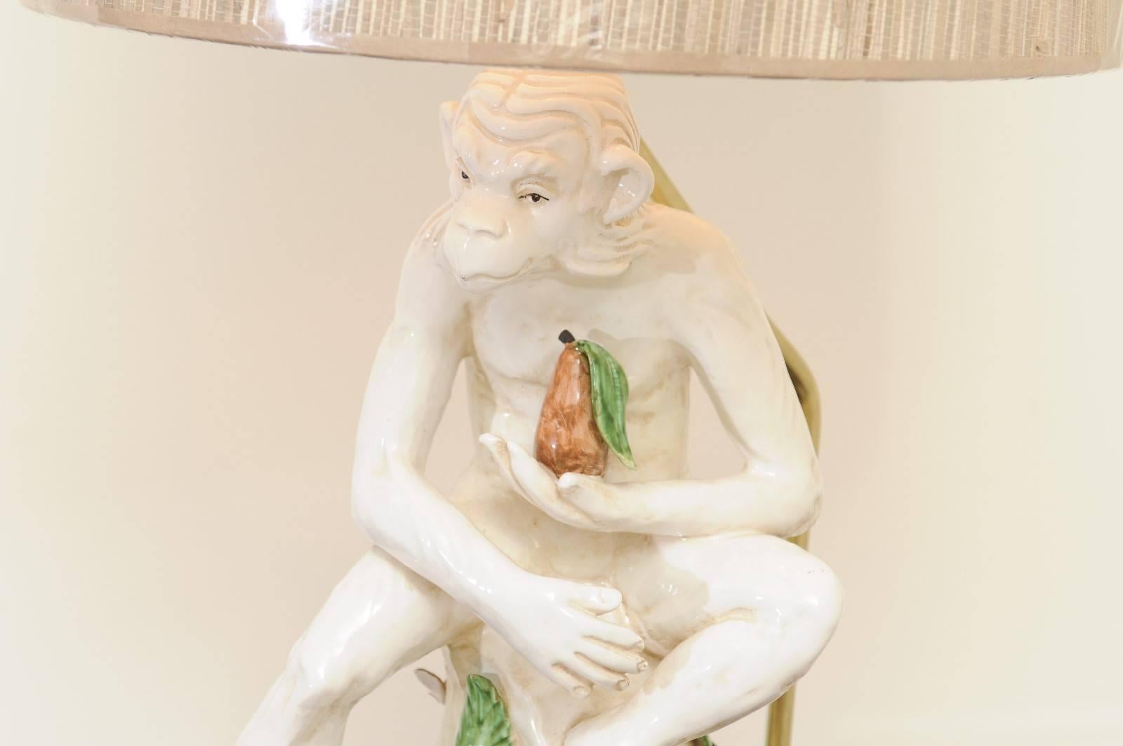 Late 20th Century Extraordinary Pair of Italian Monkey Sculptures, circa 1970, as Custom Lamps For Sale