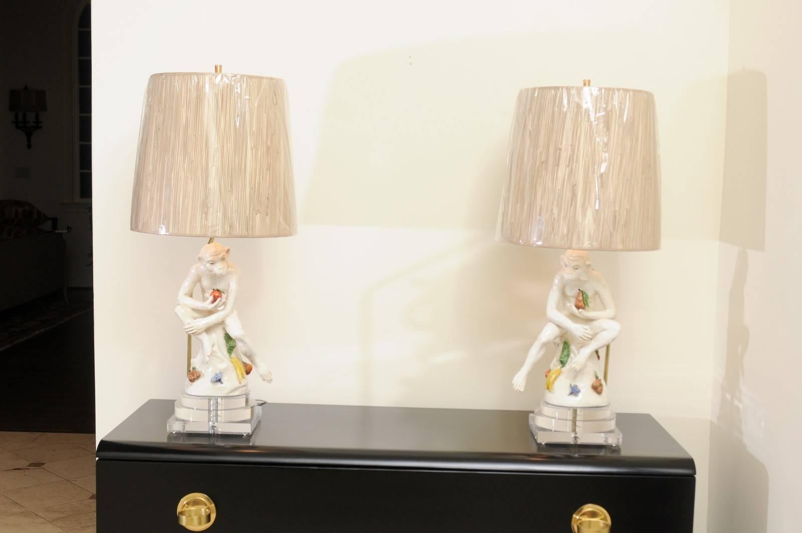 These magnificent lamps are shipped as photographed and described in the narrative. They are custom built using materials of the highest quality and are shipped complete with the new shades, harps and finials shown in the photos.

A remarkable pair