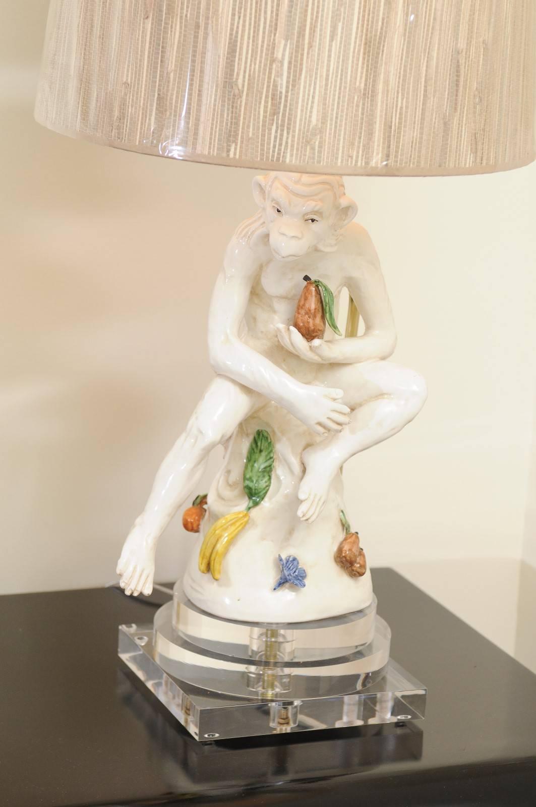 Extraordinary Pair of Italian Monkey Sculptures, circa 1970, as Custom Lamps For Sale 2