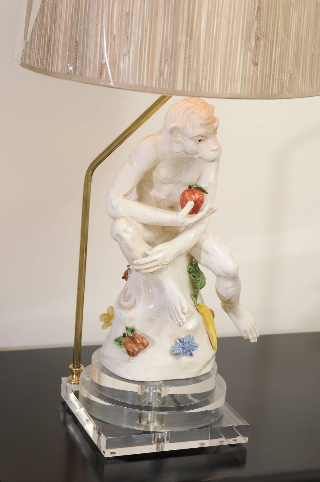 Extraordinary Pair of Italian Monkey Sculptures, circa 1970, as Custom Lamps For Sale 1