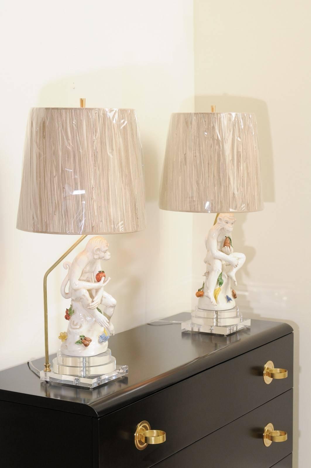 Extraordinary Pair of Italian Monkey Sculptures, circa 1970, as Custom Lamps For Sale 3