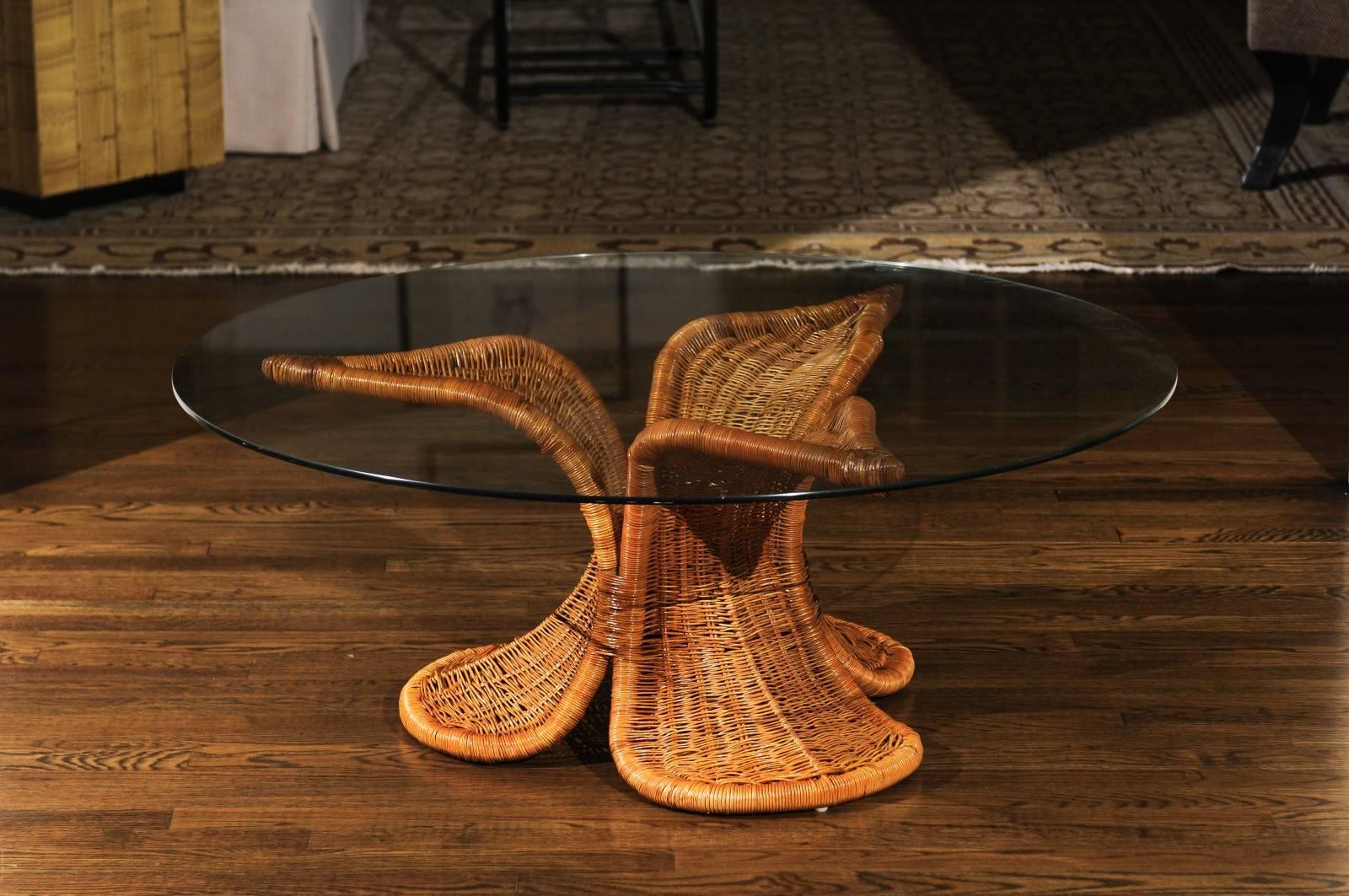 Mid-Century Modern Beautiful Restored Wicker Coffee Table in the Style of Danny Ho Fong, circa 1975