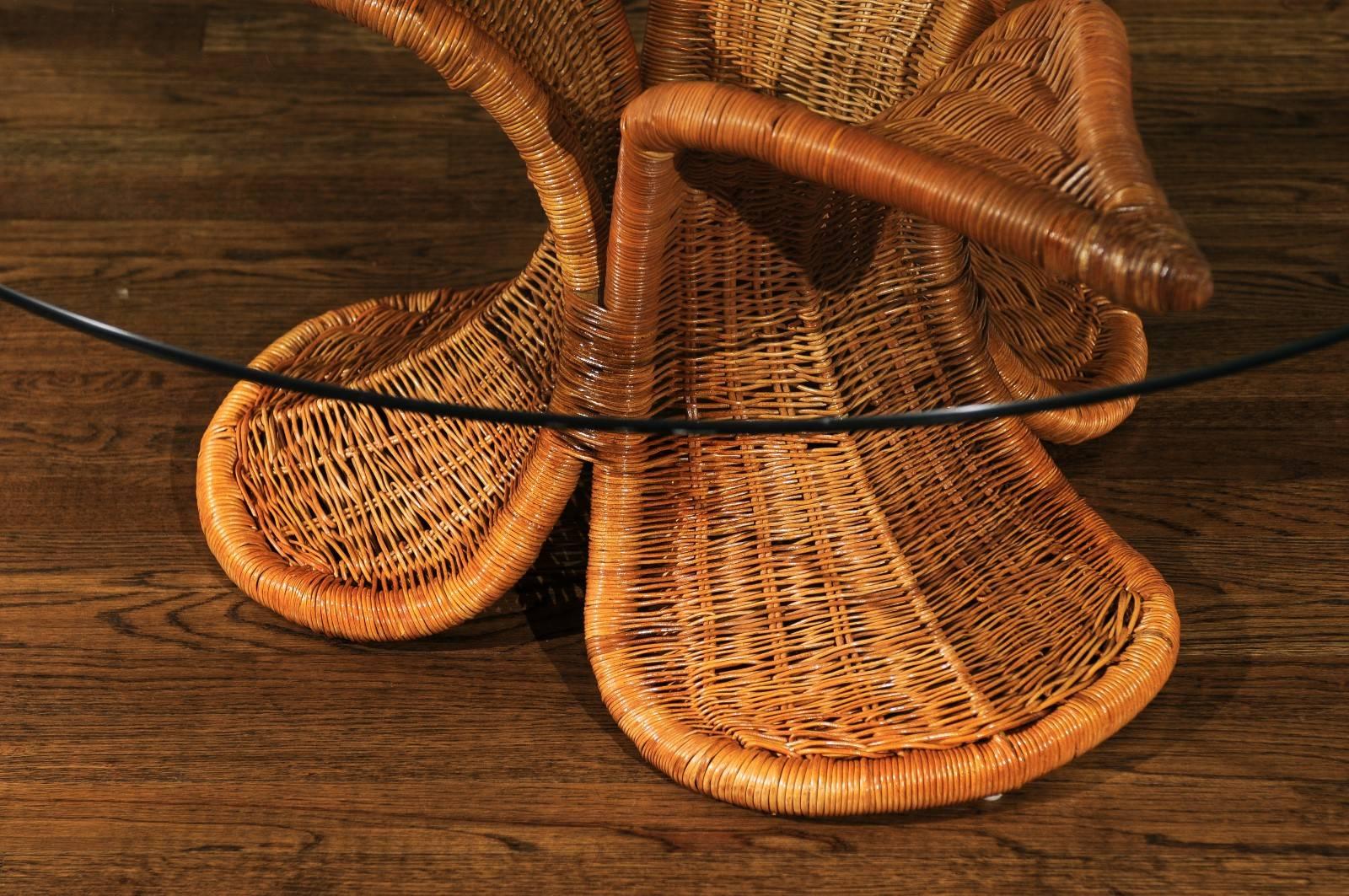 Beautiful Restored Wicker Coffee Table in the Style of Danny Ho Fong, circa 1975 1