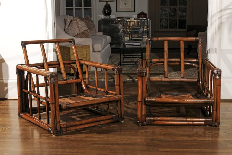 Warm and Mellow Restored Pair of Cube Loungers by Ficks Reed, circa ...