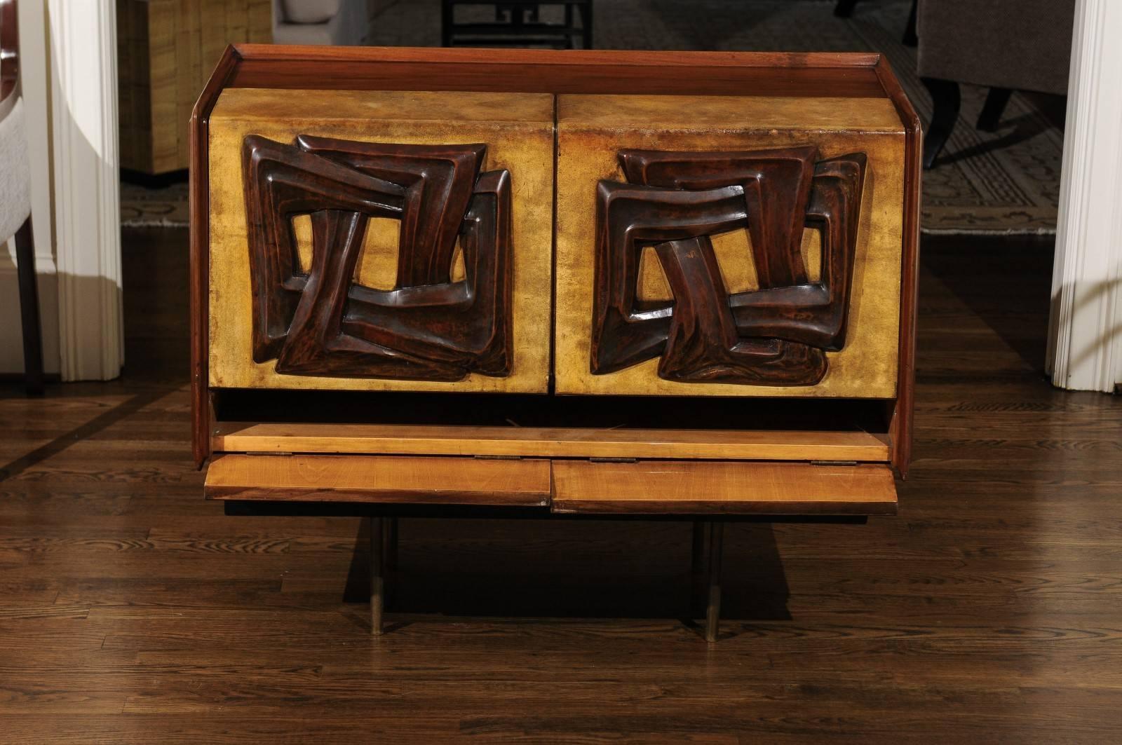 Mid-Century Modern Exquisite Bar Cabinet Attributed to Claude Vassal, circa 1950 For Sale