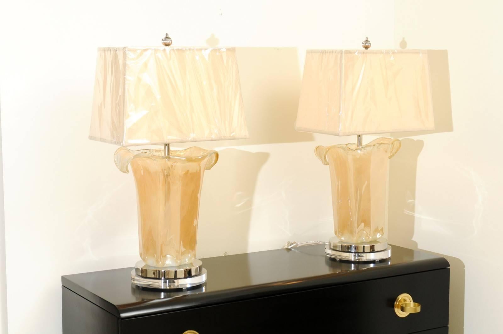 Knockout Pair of Large-Scale Blown Murano Vases as Custom Lamps 3