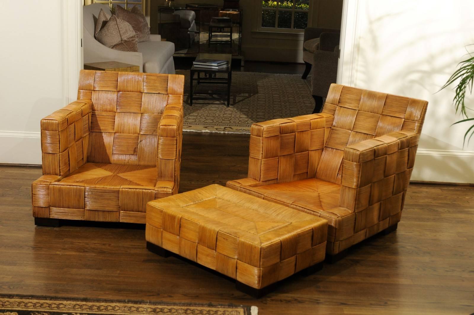 Late 20th Century Stunning Pair of Block Island Club Chairs by John Hutton for Donghia