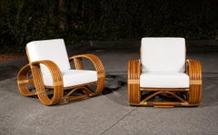 Exquisite Vintage Paul Frankl Style 5-Strand Rattan Cane Art Deco Club Chairs