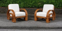 Unforgettable Pair of Art Deco Rattan and Cane Double Horseshoe Loungers