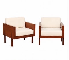 Extraordinary Pair of Walnut Cube Probber Style Loungers - 2 Pair Available