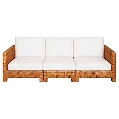 Radiant Restored Vintage Rfattan Cane Basketweave Parsons Sofa