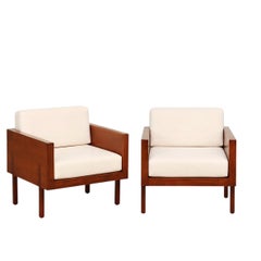 Extraordinary Pair of Walnut Cube Probber Style Loungers - 2 Pair Available