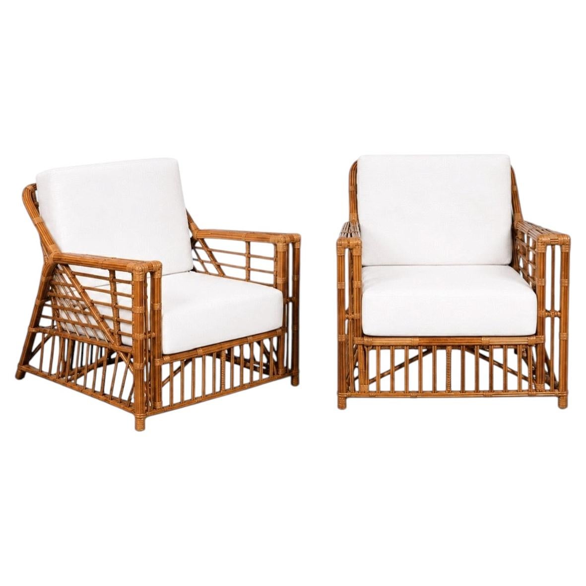 Superbe paire de fauteuils « President's Lounge » modernes restaurés, signés McGuire, CIRCA 1985 en vente