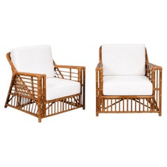 Exquisite Restored Pair of Modern President's Loungers by McGuire, circa 1985