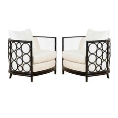 Stylish Restored Pair of Modern Barrel Lounge or Club Chairs 11