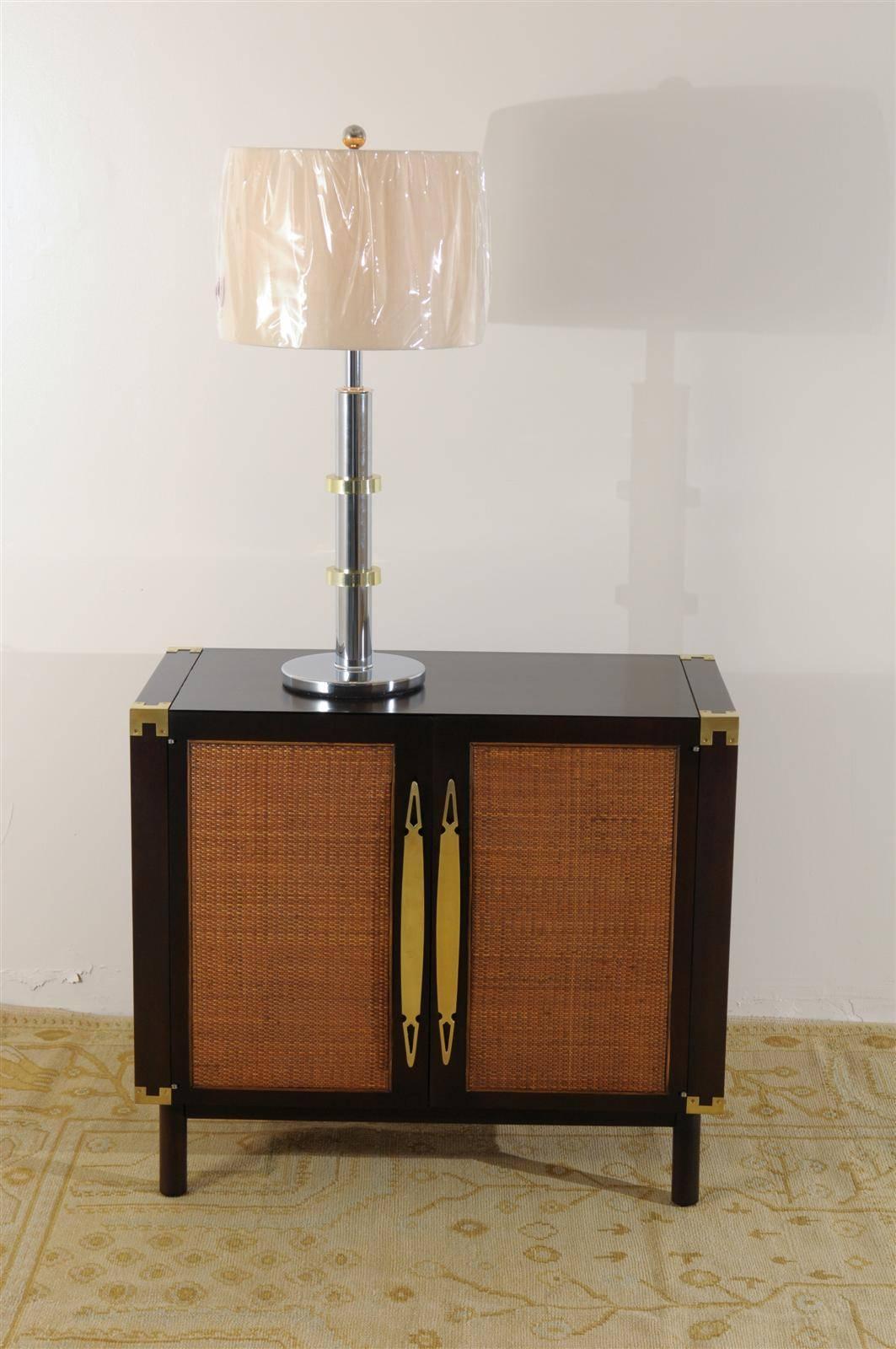 Mid-Century Modern Pair of Vintage Jansen Style Lamps in Chrome and Brass For Sale