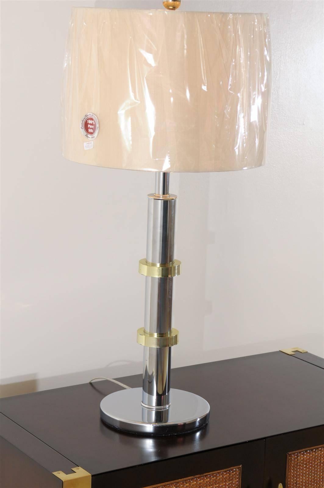 Pair of Vintage Jansen Style Lamps in Chrome and Brass In Excellent Condition For Sale In Atlanta, GA