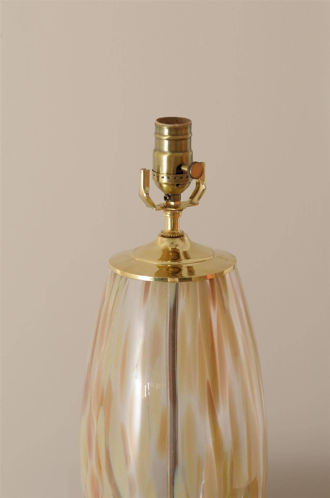 Stunning Pair of Blown Murano Lamps with Brass and Lucite Accents For Sale 2