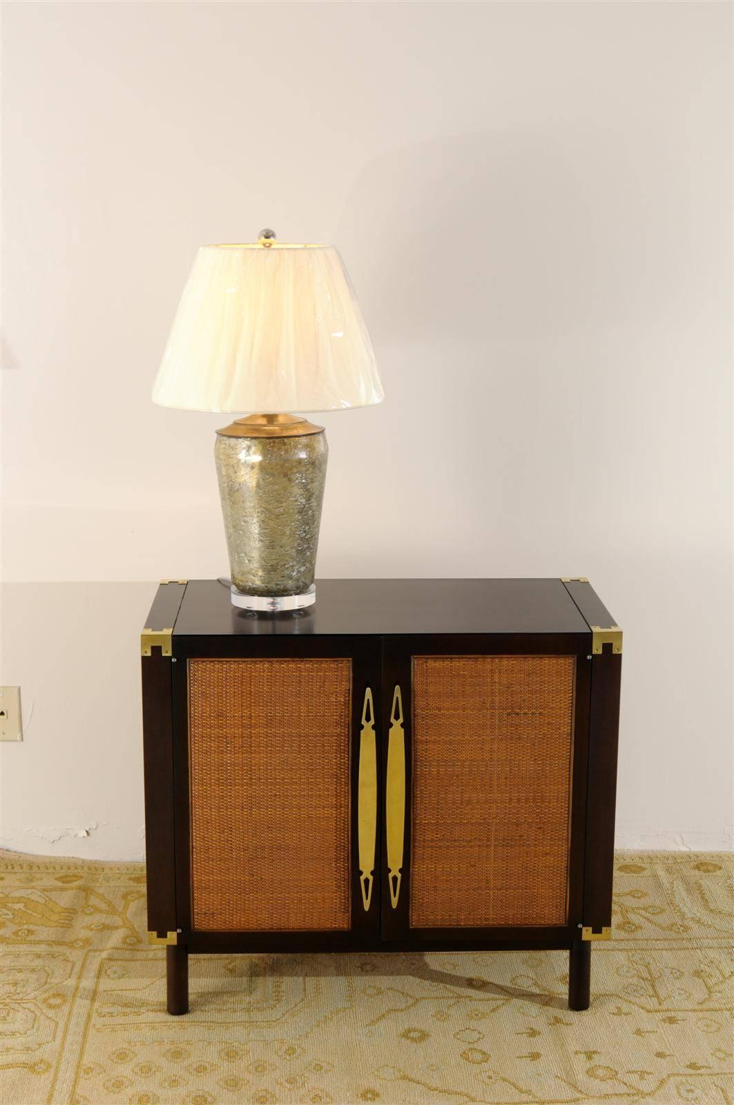 Mid-Century Modern Vintage Pair of Mercury Glass Lamps with Lucite and Nickel Accents