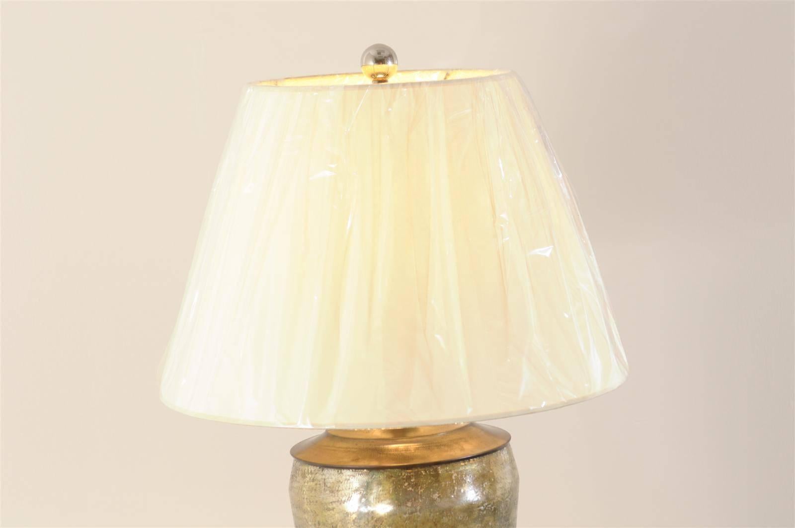 Late 20th Century Vintage Pair of Mercury Glass Lamps with Lucite and Nickel Accents