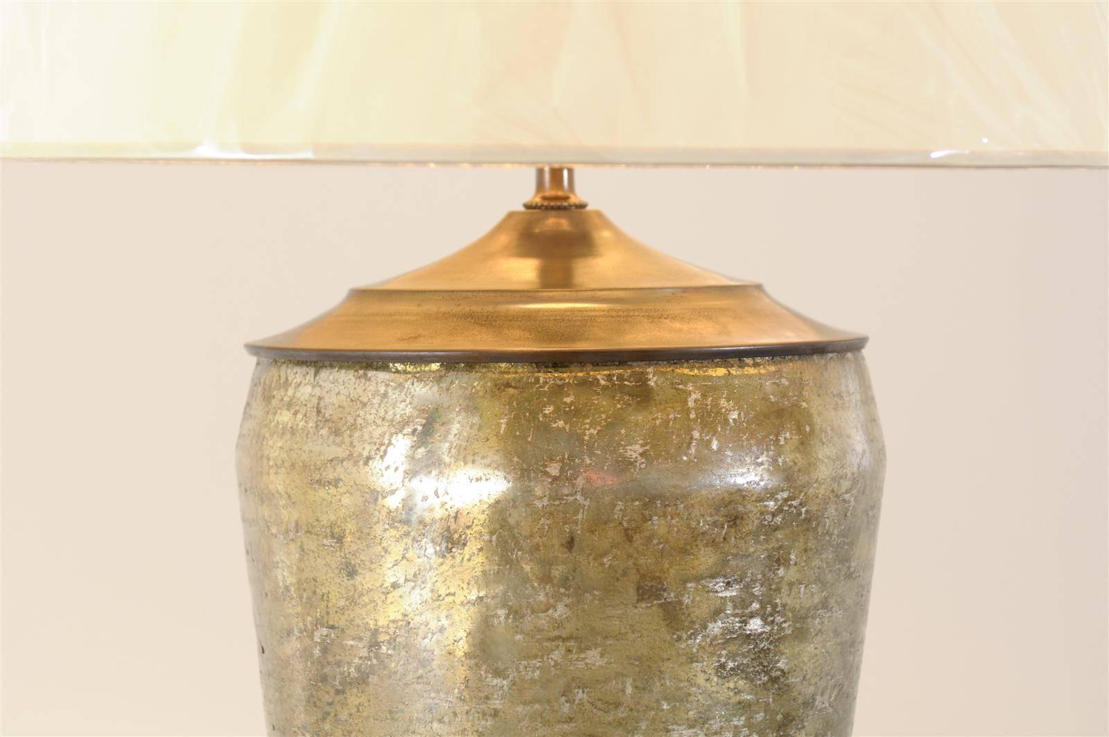 Brass Vintage Pair of Mercury Glass Lamps with Lucite and Nickel Accents