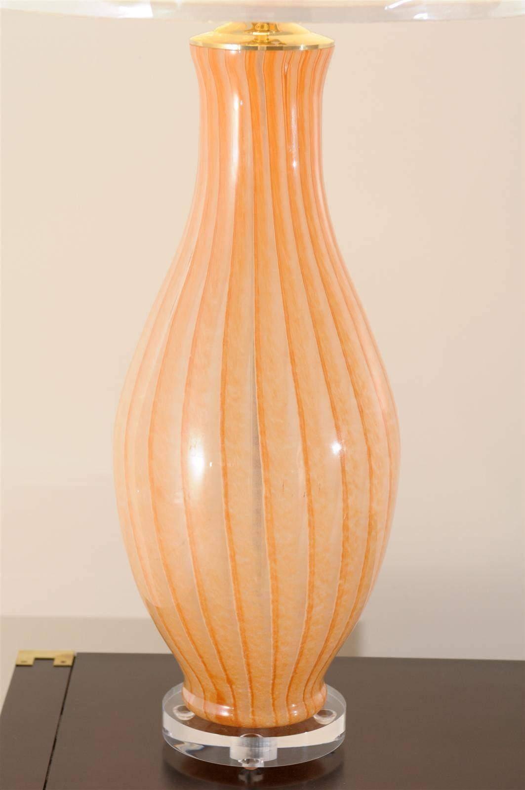 Late 20th Century Fabulous Pair of Large-Scale Blown Murano Lamps For Sale