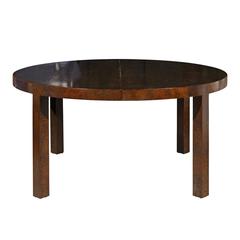 Vintage Round Parsons Style Faux Tortoiseshell Dining Table or Console