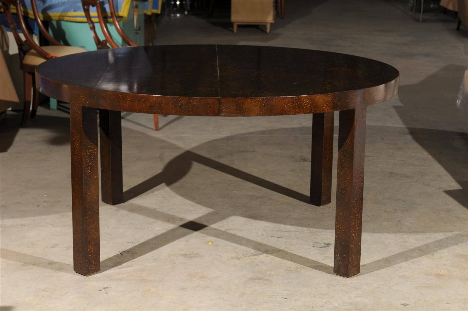 Hardwood Vintage Round Parsons Style Faux Tortoiseshell Dining Table or Console